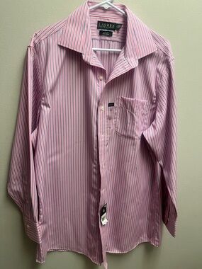 Lauren Ralph Lauren Pink Dress Shirt with Blue and White Stripes